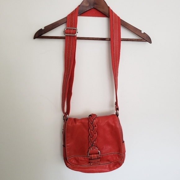 Fossil Leather Crossbody Bag Shoulder Canvas Strap Braided Floral Satin Lined - Picture 8 of 15